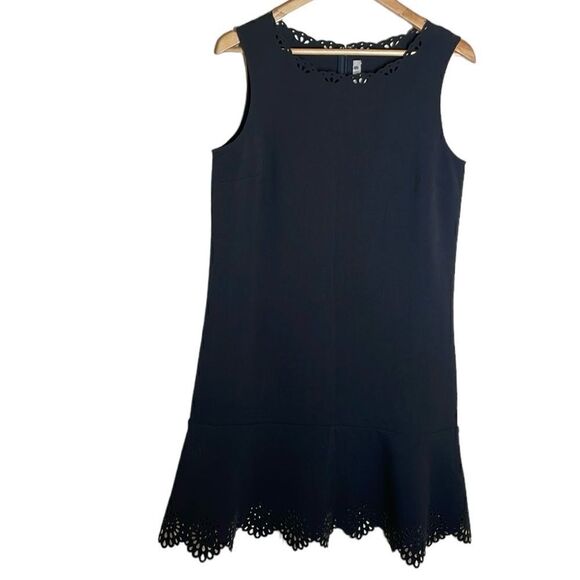Loft Anne Taylor Black Scallop Trim Classic Fit & Flare Dress size 10 - Picture 1 of 8